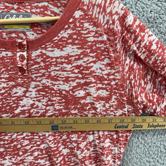 Cabela's Womens Large Henley Shirt Red White Heathered 3/4 Sleeve Pullover - Picture 4 of 7